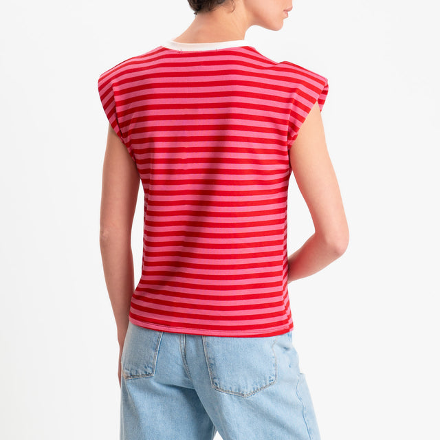 Haveone-T-shirt a righe con spalline - bianco/cipria/fucsia