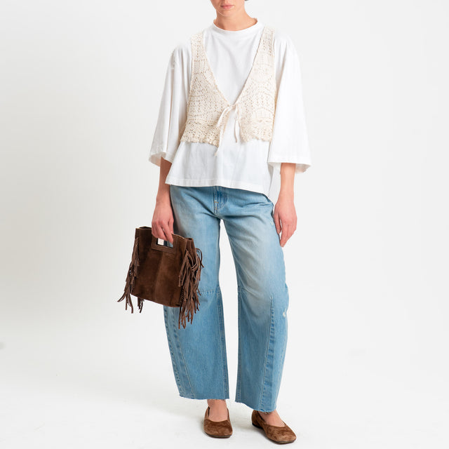 Haveone-T-shirt + gilet pizzo crochet - panna