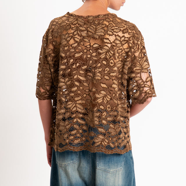 Haveone-Blusa mezza manica in pizzo - moro
