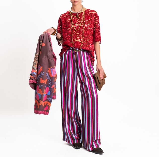 Haveone-Blusa mezza manica in pizzo - rosso