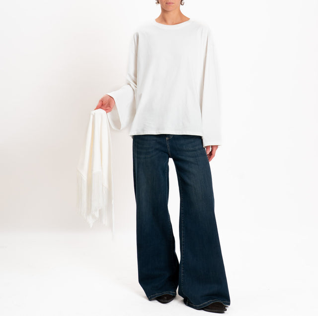 Haveone wide-sleeve T-shirt with fringe bandana - cream