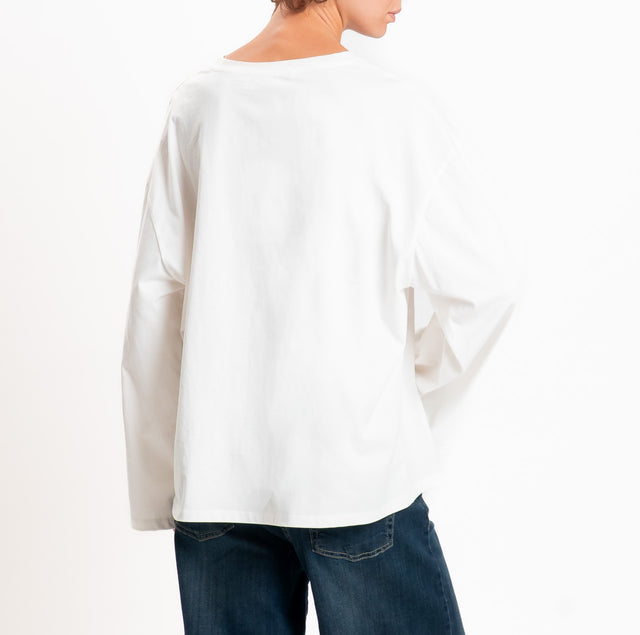 Haveone wide-sleeve T-shirt with fringe bandana - cream