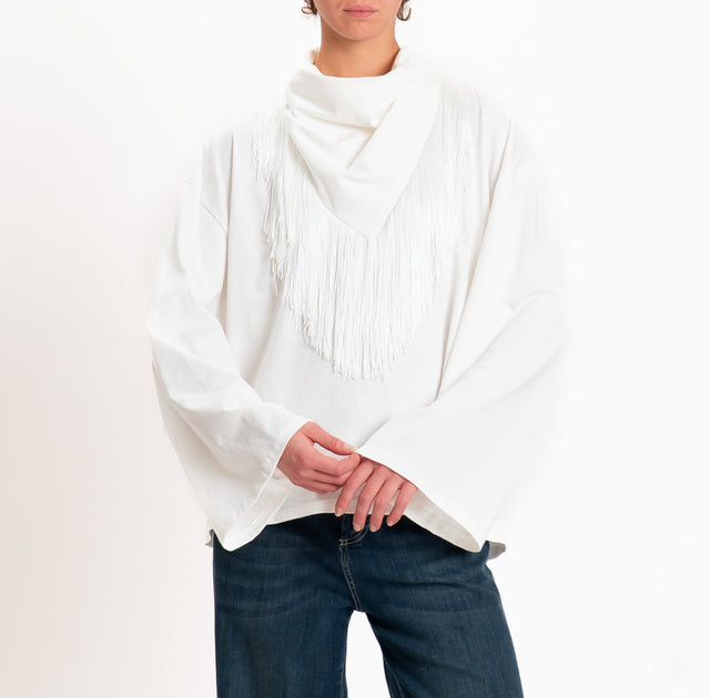 Haveone wide-sleeve T-shirt with fringe bandana - cream