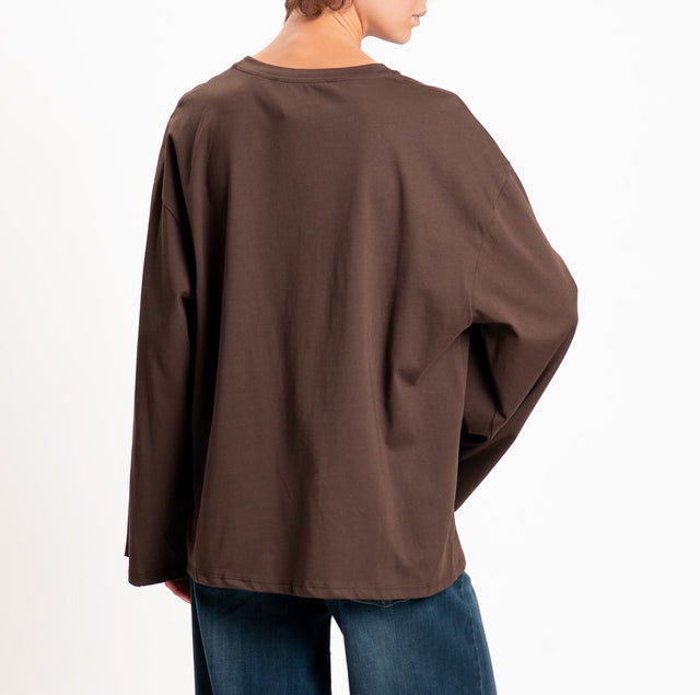 Haveone-T-shirt manica ampia con bandana frange - moro