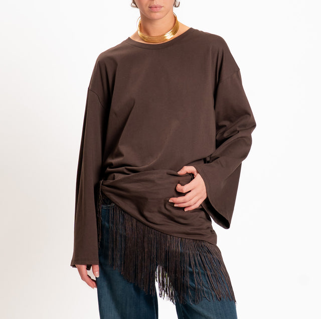 Haveone-T-shirt manica ampia con bandana frange - moro