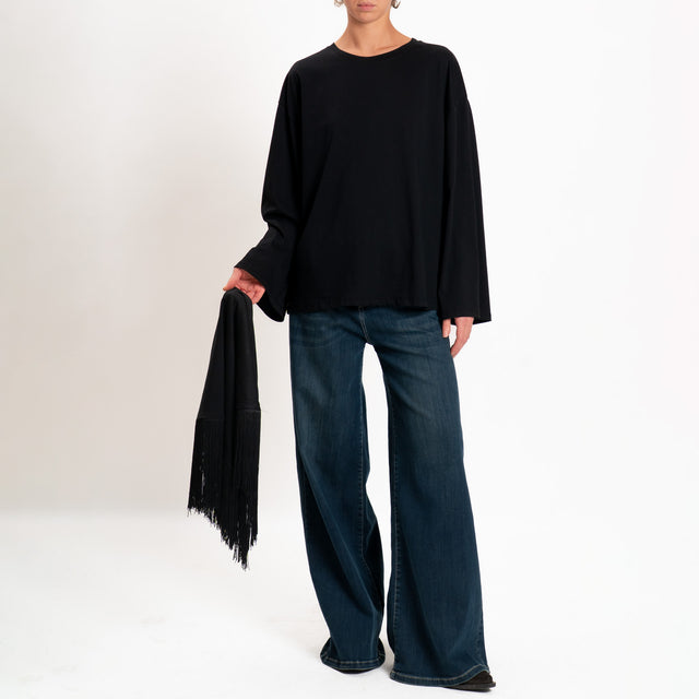 Haveone-T-shirt manica ampia con bandana frange - nero