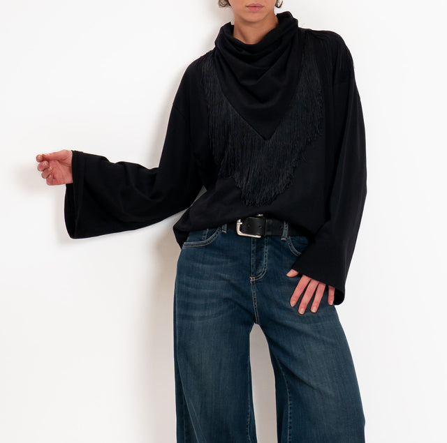 Haveone-T-shirt manica ampia con bandana frange - nero