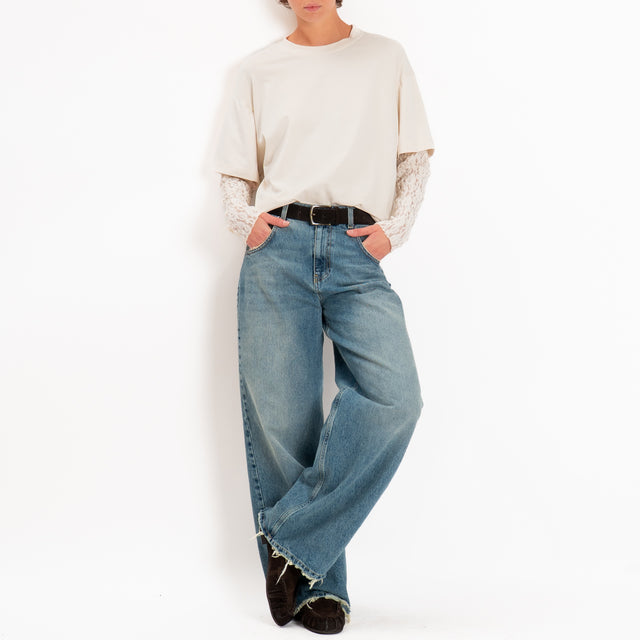 Haveone-T-shirt in jersey maniche con pizzo - burro