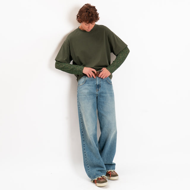 Haveone-T-shirt in jersey maniche con pizzo - militare