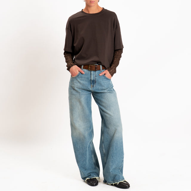 Haveone-T-shirt in jersey maniche con pizzo - moro