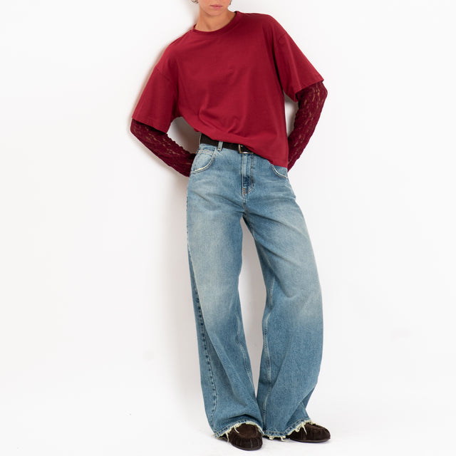 Haveone-T-shirt in jersey maniche con pizzo - Bordeaux