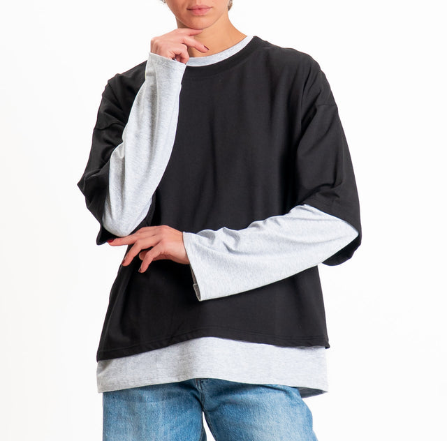 Haveone-Set due t-shirt - nero/grigio melange
