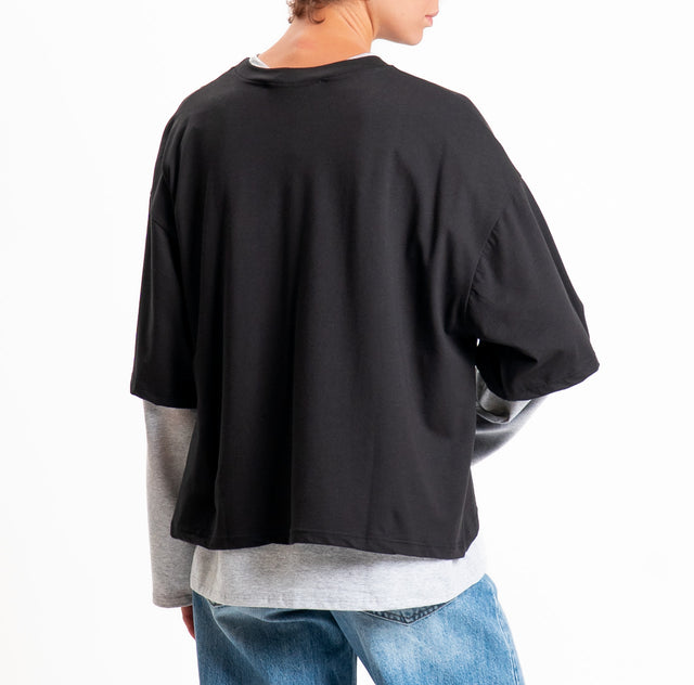 Haveone-Set due t-shirt - nero/grigio melange