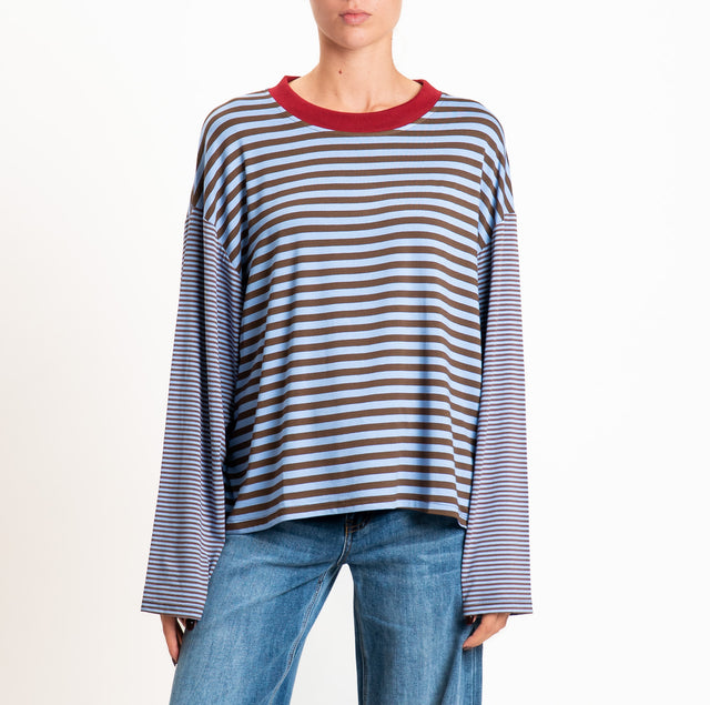 Haveone-T-shirt righe manica ampia - bordeaux/azzurro/moro