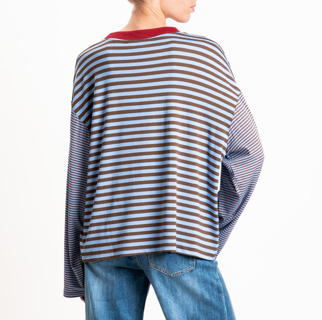 Haveone-T-shirt righe manica ampia - bordeaux/azzurro/moro