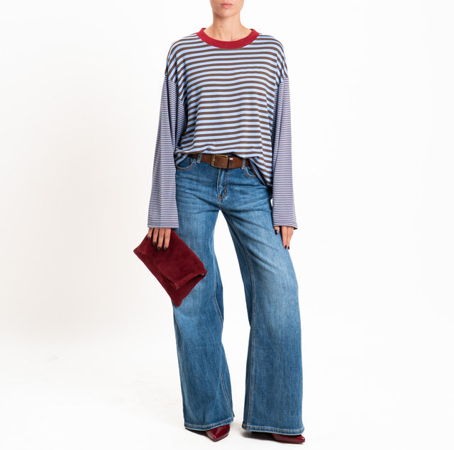 Haveone-T-shirt righe manica ampia - bordeaux/azzurro/moro