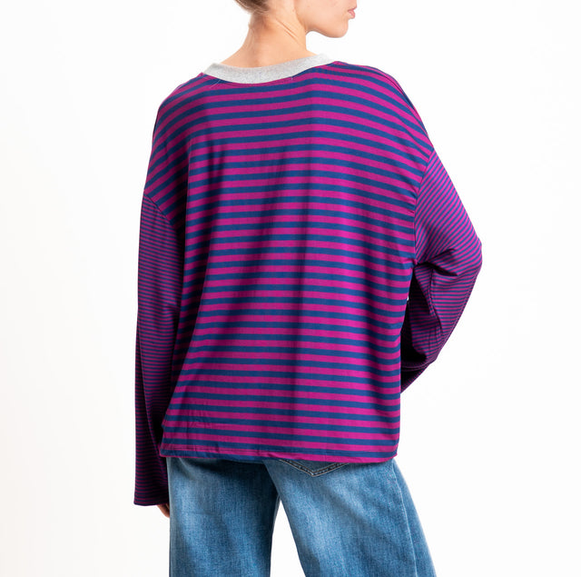 Haveone-T-shirt righe manica ampia - grigio/blu/orchidea