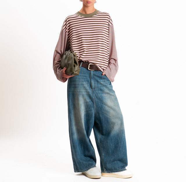 Haveone-T-shirt righe manica ampia - militare/rosa/moro