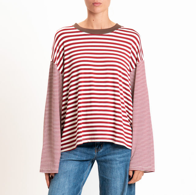 Haveone-T-shirt righe manica ampia - moro/panna/india