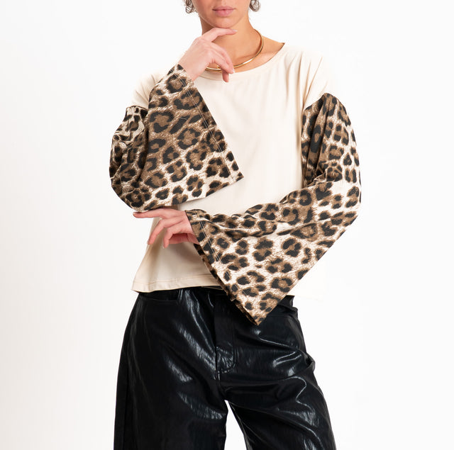 Haveone-T-shirt manica ampia fantasia animalier - burro/moro/nero