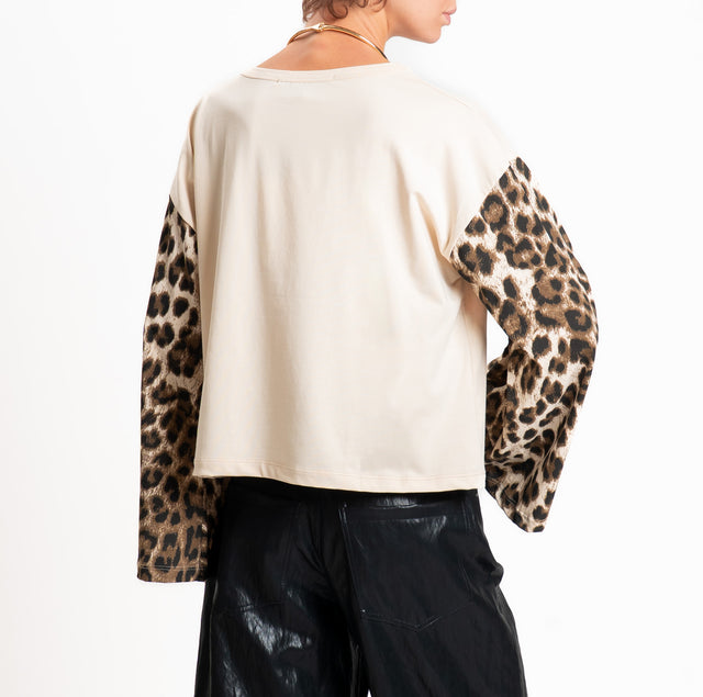 Haveone-T-shirt manica ampia fantasia animalier - burro/moro/nero
