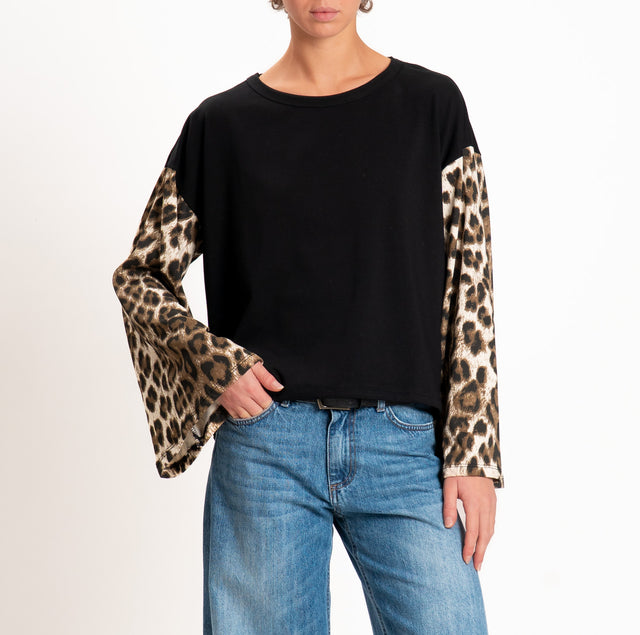 Haveone-T-shirt manica ampia fantasia animalier - nero/burro/moro