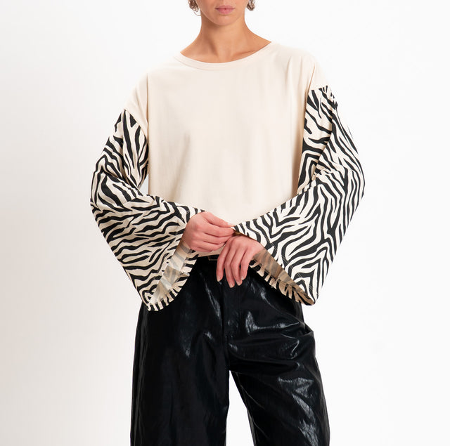 Haveone-T-shirt manica ampia fantasia zebrata - burro/nero