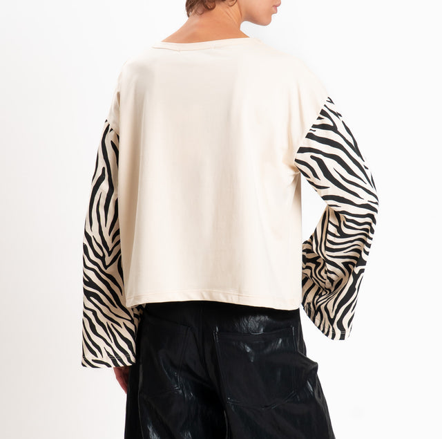 Haveone-T-shirt manica ampia fantasia zebrata - burro/nero