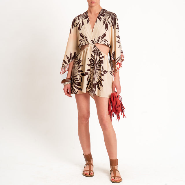 Haveone-Tuta doppio scollo v fantasia - beige/moro/india