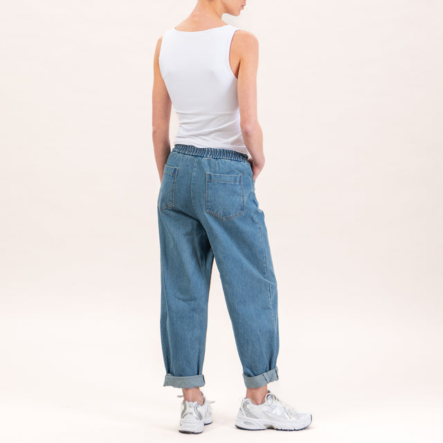 Tensione in-Jeans baggy con elastico - denim