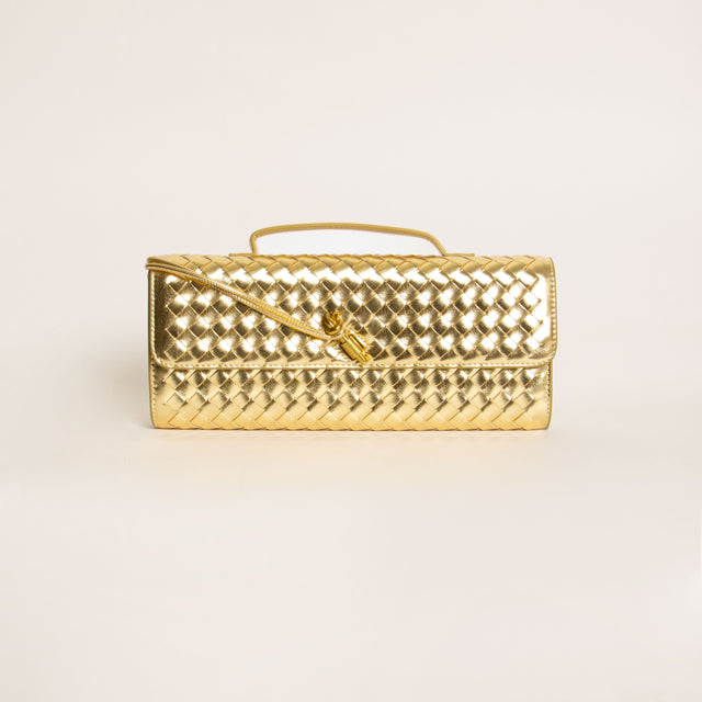 W by white mood-Pochette clutch intrecciata - laminato gold