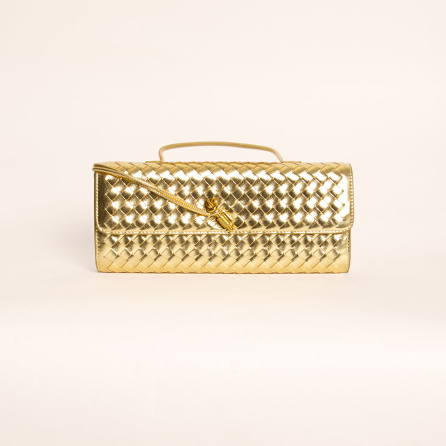 W by white mood-Pochette clutch intrecciata - laminato gold