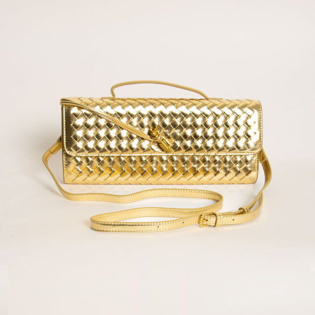 W by white mood-Pochette clutch intrecciata - laminato gold