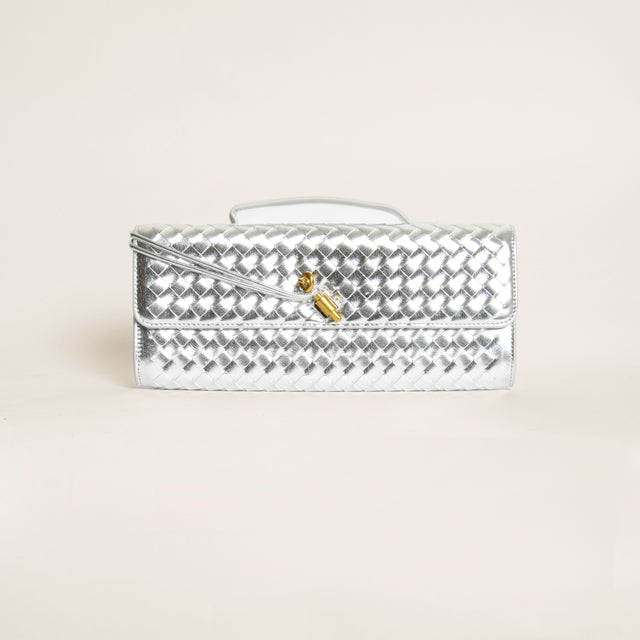 W by white mood-Pochette clutch intrecciata - laminato silver