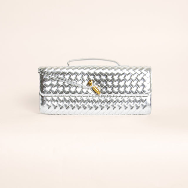 W by white mood-Pochette clutch intrecciata - laminato silver