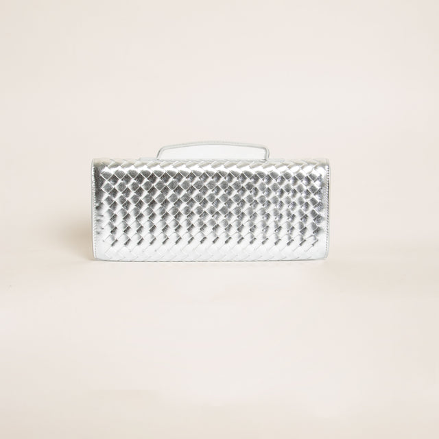 W by white mood-Pochette clutch intrecciata - laminato silver