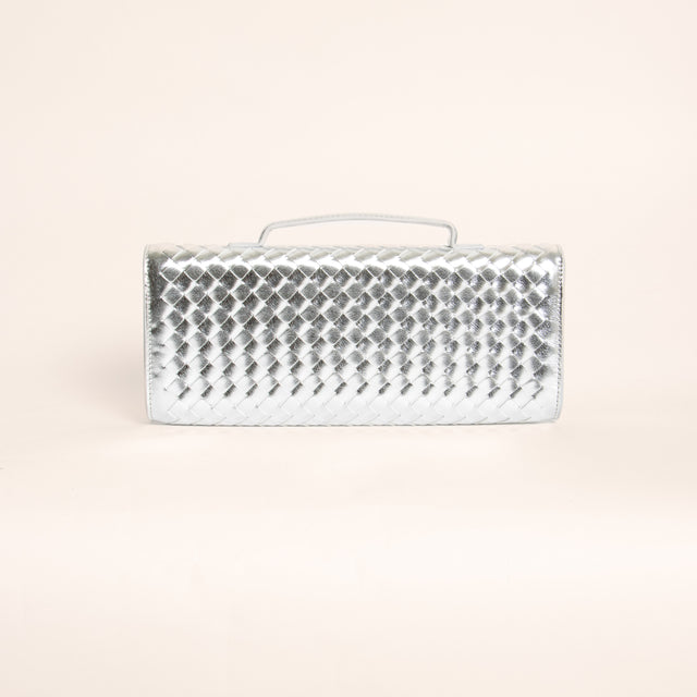 W by white mood-Pochette clutch intrecciata - laminato silver