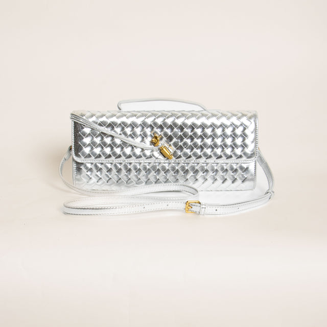 W by white mood-Pochette clutch intrecciata - laminato silver