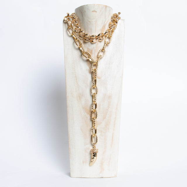 W by Whitemood-Collana doppia catena martellata con corno - gold