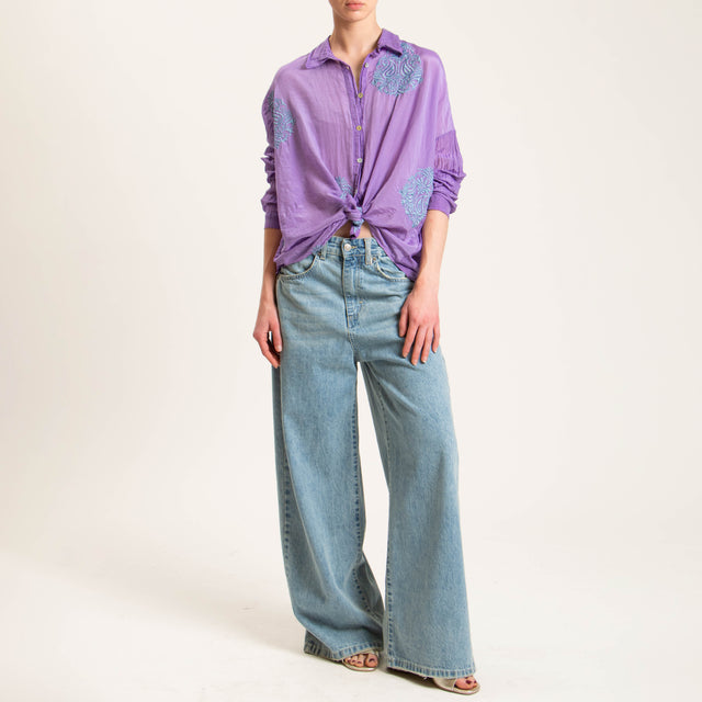 Tensione in-Camicia misto seta con ricami - bouganville/avio