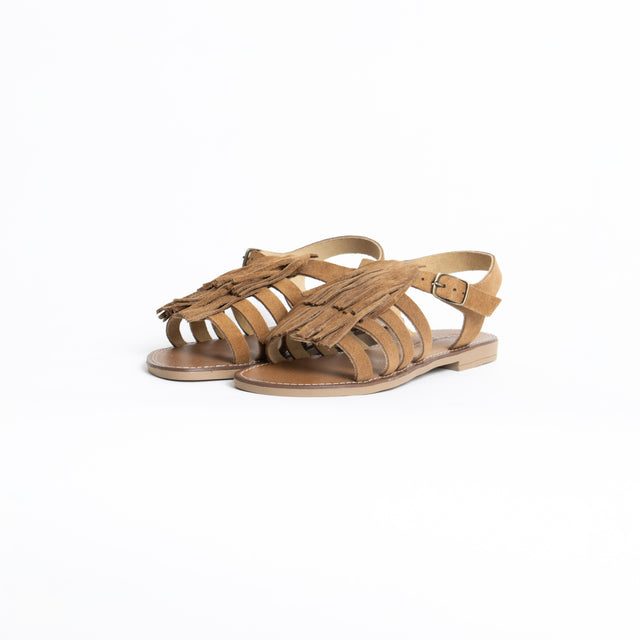Divine Follie-Sandalo frange in pelle scamosciata - cuoio