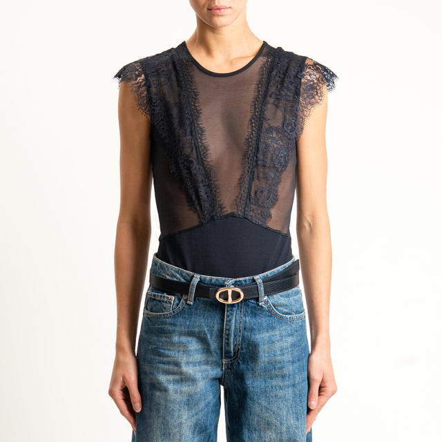 Imperial-Body doppio tessuto con pizzo - nero