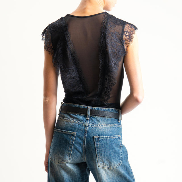 Imperial-Body doppio tessuto con pizzo - nero