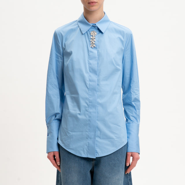 Camisa de algodón con detalle de joya imperial - Azul claro