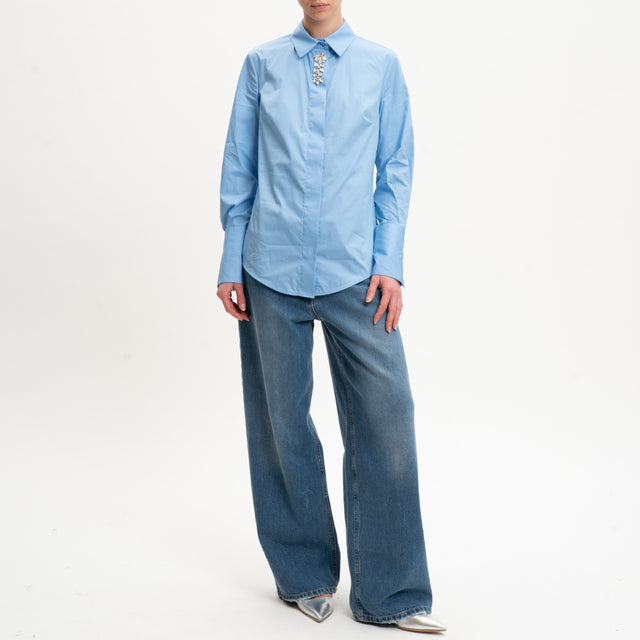 Camisa de algodón con detalle de joya imperial - Azul claro