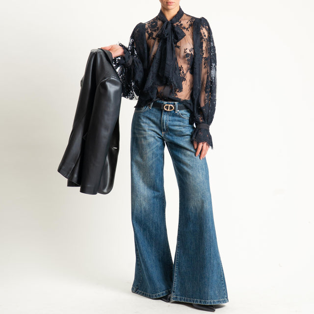 Imperial-Camicia in pizzo con fiocco - nero