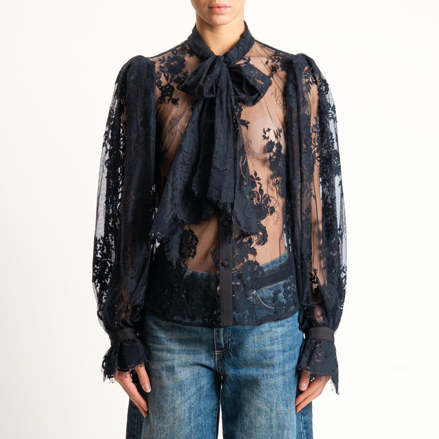 Imperial-Camicia in pizzo con fiocco - nero
