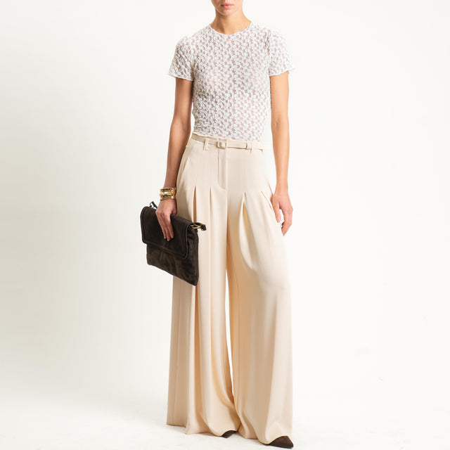 Imperial-Pantalone wide leg tessuto fluido - gesso