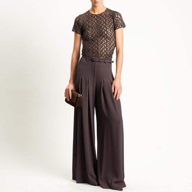 Imperial-Pantalone wide leg tessuto fluido - moro