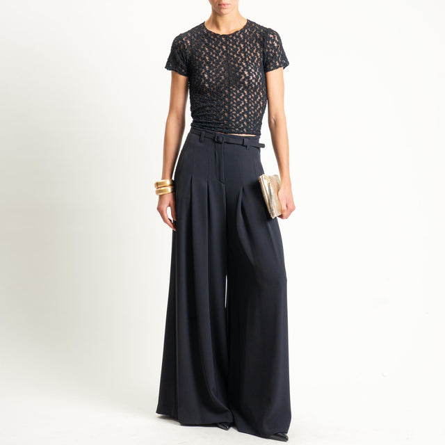 Imperial-Pantalone wide leg tessuto fluido - nero
